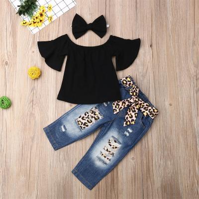 China 2021 Toddler Kids Soft Bow Tie Tops And Pants Outfits With Hair Band 3-Piece Set for sale