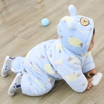 China Coral Fleece Boy Jumpsuit Autumn Baby Winter Clothes Antibacterial Romper With Hood for sale