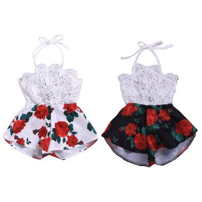 China Cotton Overalls for Infants OEM Baby Clothes Strap Set Overalls Flower Print Lace Backless One-Piece Outfit for sale