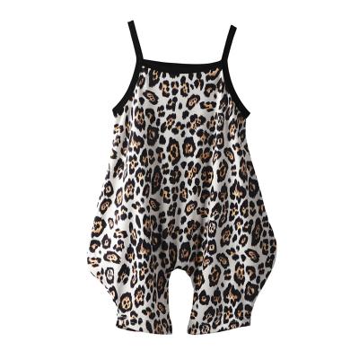 China Drop Shipping Leopard Print Wide-Leg Jumpsuit Baby Halter Rompers Cotton Summer Breathable Outfit for sale