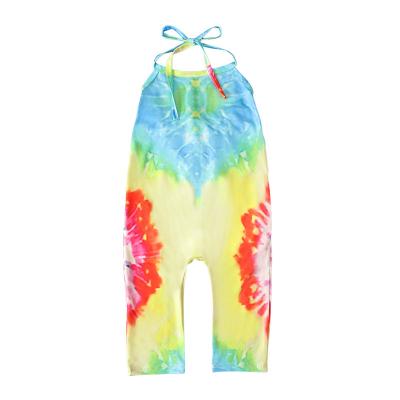 China Casual Eco-Friendly Washable Breathable Girl Tie Dye Sleeveless Halter Neck Baby Romper Jumpsuit for sale