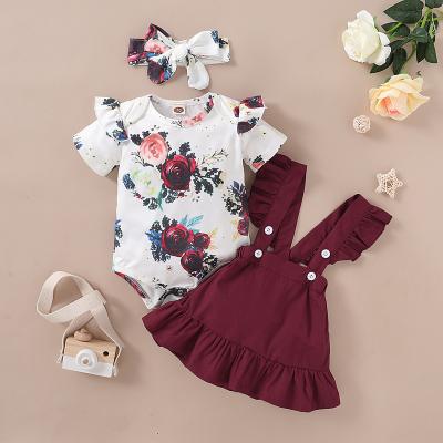 China Short Sleeeves Girls Dressing Set Baby Romper Three Piece Set for sale