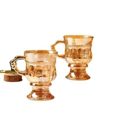 China Retro Viable European Amber Glass Water Tea Cup Household Milk Tea Cup Coffee Cup With Handle for sale