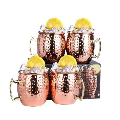 China Moscow mule cocktail cup hammer point shiny copper plated two pieces set 304 stainless steel Moscow mule cocktail cups for sale