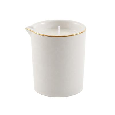 China Wholesale Custom White Ceramic Home Decor Essential Oil Candle Jars Empty Massage Candle Container With Spout for sale