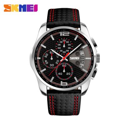 China High Quality Original Skmei Eyes Water Resistant 3 Multifunctional Watches For Men Faionable Genuine Leather Watch for sale