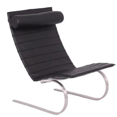 China Cooling Modern Chaise Lounge Cushion Stainless Steel Frame PK20 Black Leather Armchair for sale