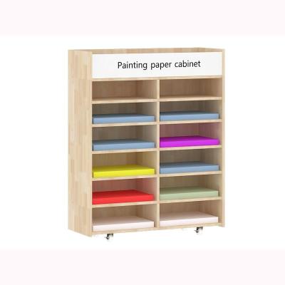 中国 Rubber wood kindergarten furniture children's art paper tube cabinet wooden furniture 販売のため