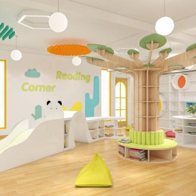 China Customized children plywood MDF material library room furniture set bookshelf for childcare and daycare reading corner room for sale