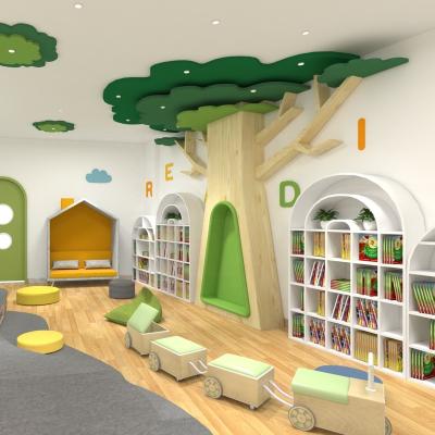 China Pre school furniture set kids library room bookshelf furniture setup and modern designs for international school zu verkaufen