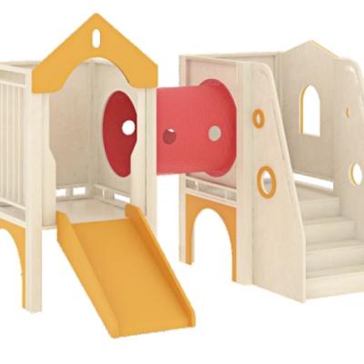 Cina Kids wooden playroom furniture set children indoor playhouse with slide for children early learning center in vendita