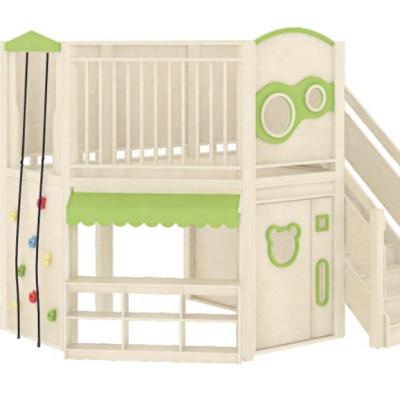 Cina Kindergarten school indoor playground equipment wooden loft play house with climbing frame and slide for kids in vendita