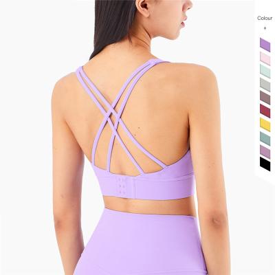 China Breathable Dry Cross Back Yoga Quik Strappy Push Up Support Adjustable Sports Bra Top for sale