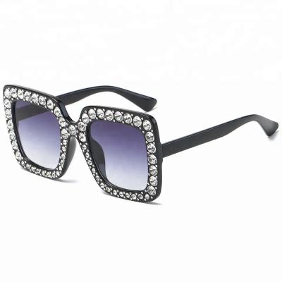 China Fashion Sunglasses Rhinestone Decoration Plain Shape 2018 Fashion Luxury Popular Square Sunglasses for sale