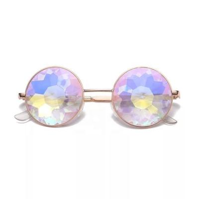 China Party Sunglasses Metal Round Style Kaleidoscope Glass Decor Prismatic Faceted Glass Lenses Cool Party Sunglasses for sale