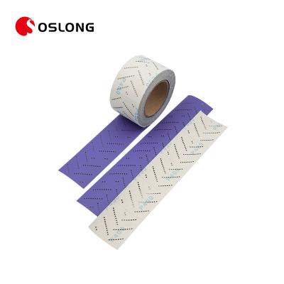 China Latex Paper Multi-hole Sandpaper Sheet Roll 12m Purple Ceramic Hook and Loop Coated Sanding Sheet for sale