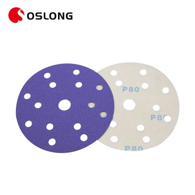 China Latex Multi-hole Paper Custom Purple Disc Automotive Sanding Grit 40 to 800 6 Inch Ceramic Purple Sandpaper for sale