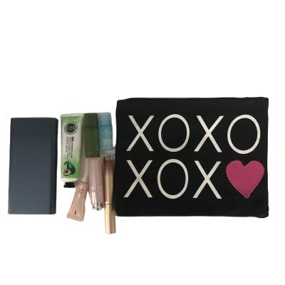 China Fashion Gift High Quality Canvas Zipper Hot Selling Cosmetic Pouch With XOXO Heart for sale