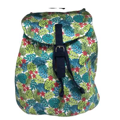 China fashion & casual canvas backpack webbing strap drawstring and flip cover tropical pattern for sale