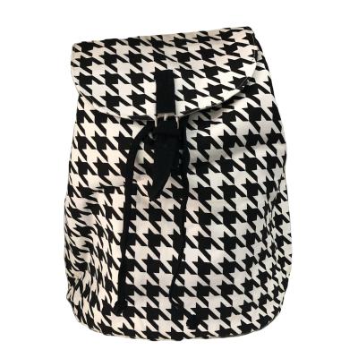 China Hot sale chic fashion canvas backpack webbing strap drawstring and flip cover houndstooth pattern for sale