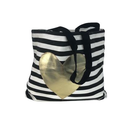 China Fashion\Eco-friendly Stylish Canvas Popular Comfortable\Durable Cotton Tote Bag With Gold Heart Decoration for sale