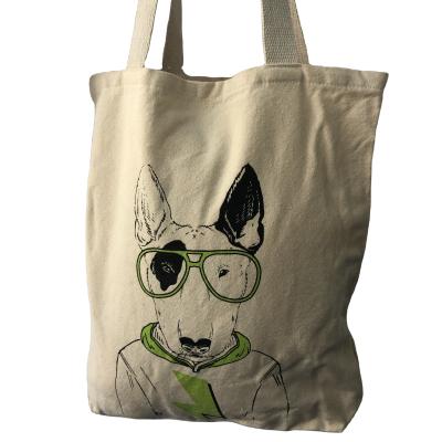 China 2021 fashion professional goods manufacturing canvas shopping bag white bull terrier pattern for sale