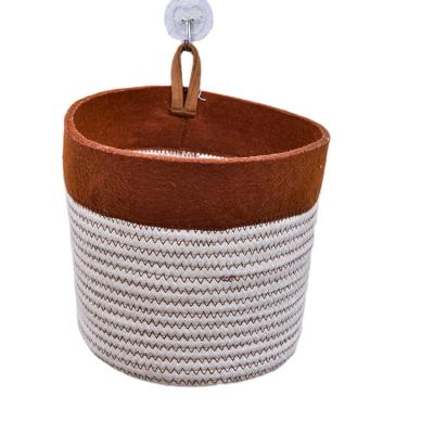 China Newest Hot Sale Minimalist Cotton Rope Wall Hanging Plant Decoration Basket With Felt Top for sale