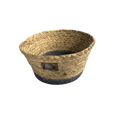 China High Quality Minimalist Hot Selling Customize Cotton Rope And Straw Combined Small Round Basket for sale