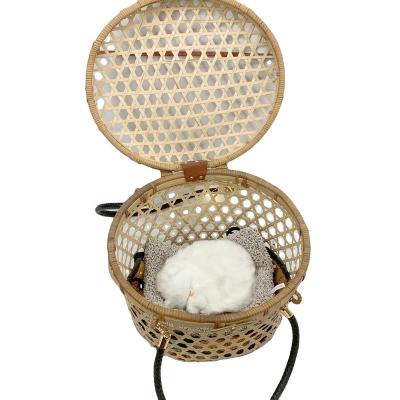 China Sustainable Supcon Newly Designed Hand - Woven Bamboo Rattan Dog Crate Kennel Pet Cats Backpack for sale