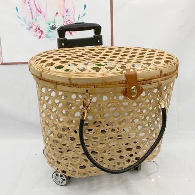 China Comfortable Portable Pet Made Breathable Viable Cat Carrier Bamboo Pet Bag Cage With Wheels for sale