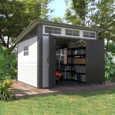 China Easily Assembled Kinying Brand Slanted Roof Lean To Outdoor Storage Plastic Shed With High Window Garage Equipment And Tools Workshop for sale