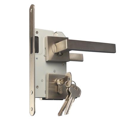 China Door Interior square type Stainless steel magnetic door lock with lever handle and key for sale