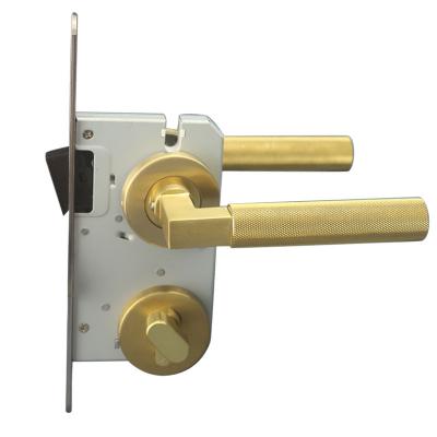 China Door High standard Brushed brass Stainless steel magnetic door lock with lever handle and cylinder lock for sale