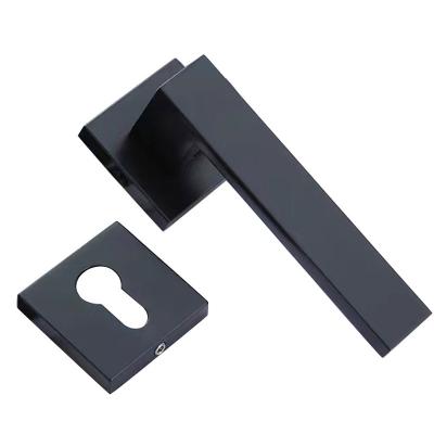 China Modern Wood door Popular black color square design modern house door decoration Zinc alloy casting solid square door lever handle for sale