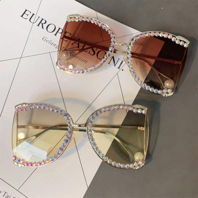 China 2022 Oversized Sunglasses Luxury Handmade Rhinestone Designer Glass Metal Frame Color Lens New Arrival Fashion Sun Glasses for sale