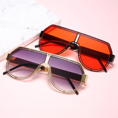 China Wholesale One-Piece Orange Lens Oversized Frame Sunglasses Brand Designer UV400 Metal Trend Sunglasses Punk Style for sale