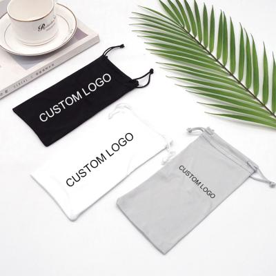 China Wholesale Black White Bag Logo Drawstring Sunglasses Pouch Custom Made Microfiber Gray Microfiber Soft Glasses Eyeglasses for sale