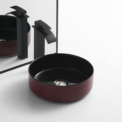 China Bathroom Basin Countertop Art Basin Modern Hot Sale American Style Black And Red Ceramic Sink for sale