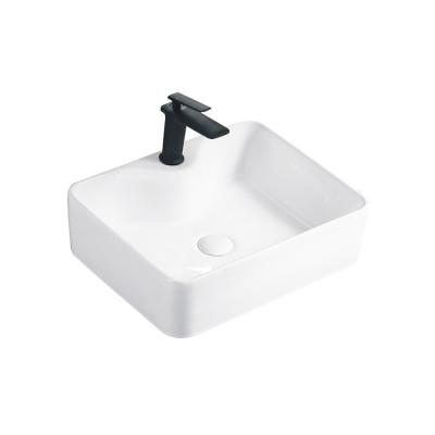 China Modern White Bathroom Basin Table Counter Rectangular Ceramic Wash Basin for sale