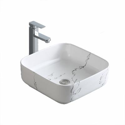 China New Marble Bathroom Sink Modern Italian Rectangular Marble Countertops White Ceramic Wash Basin for sale