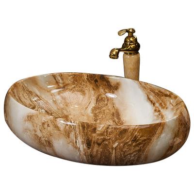 China Best Quality Model Bathroom Vessel Sink Art Oval Basin Decorative Modern Home Marble Ceramic Above Countertop for sale