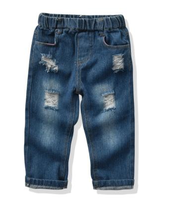 China Fashionable custom made ripped jeans breathable for unisex children kids casual pants destroy wash jeans for sale