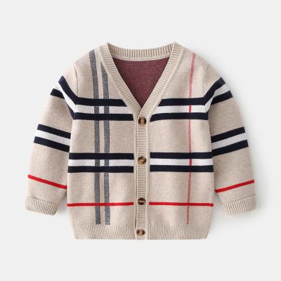 China Breathable Boys Knitted Sweater Toddler Top Coat Fashion Plaid Boys Cute Knitted Cardigan Sweaters For Kids for sale