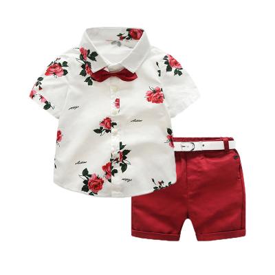 China Casual red shirt and flower shorts set 2 piece fashion boutique summer clothes boy children's clothing 2021 for sale