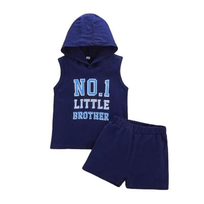 China Breathable Summer Boys Casual Sport Wear 2 Piece Clothing Set Sleeveless Letter Hoodie +Shorts Baby Boy Clothes Set for sale