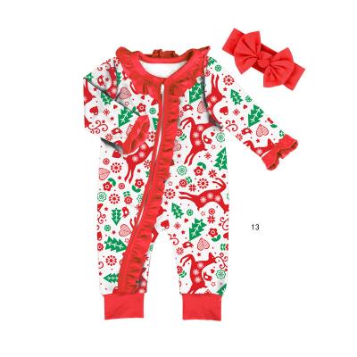 China Cozy Baby Clothes Newborn Baby Rompers Jumpsuits Rompers Floral Ruffles Zip Up Overalls + Free Headbands Christmas Romper Baby for sale