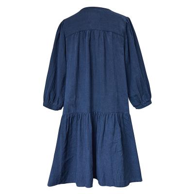 China Anti-Static New 100% linen plus size autumn women casual comfortable Loose simple elegant daily solid color dresses for sale