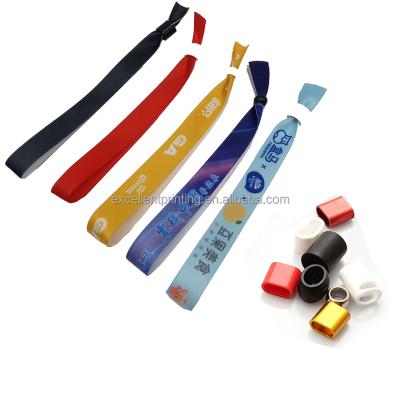 China Amusement Parks Wholesale Adjustable Woven Wristbands With Closure Polyester Plastic Cloth Woven Wristband Logo Design Wristbands For Party Fest for sale