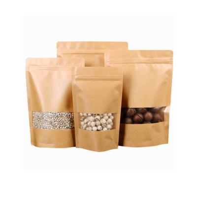 China Recycled Materials Wholesale Custom Printing Food Packaging Brown Kraft Paper Bags With Window And Zipper for sale