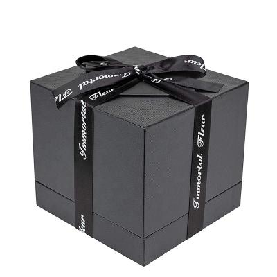 China Recycled Materials Black Cardboard Gift Box For With Ribbon Flower Gift Box Cardboard Gifts Packaging Jewelry Box for sale